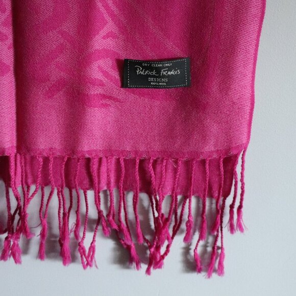 Patrick Francis 100% Wool Pink Long Fringe Warm Scarf Shawl - Picture 5 of 6